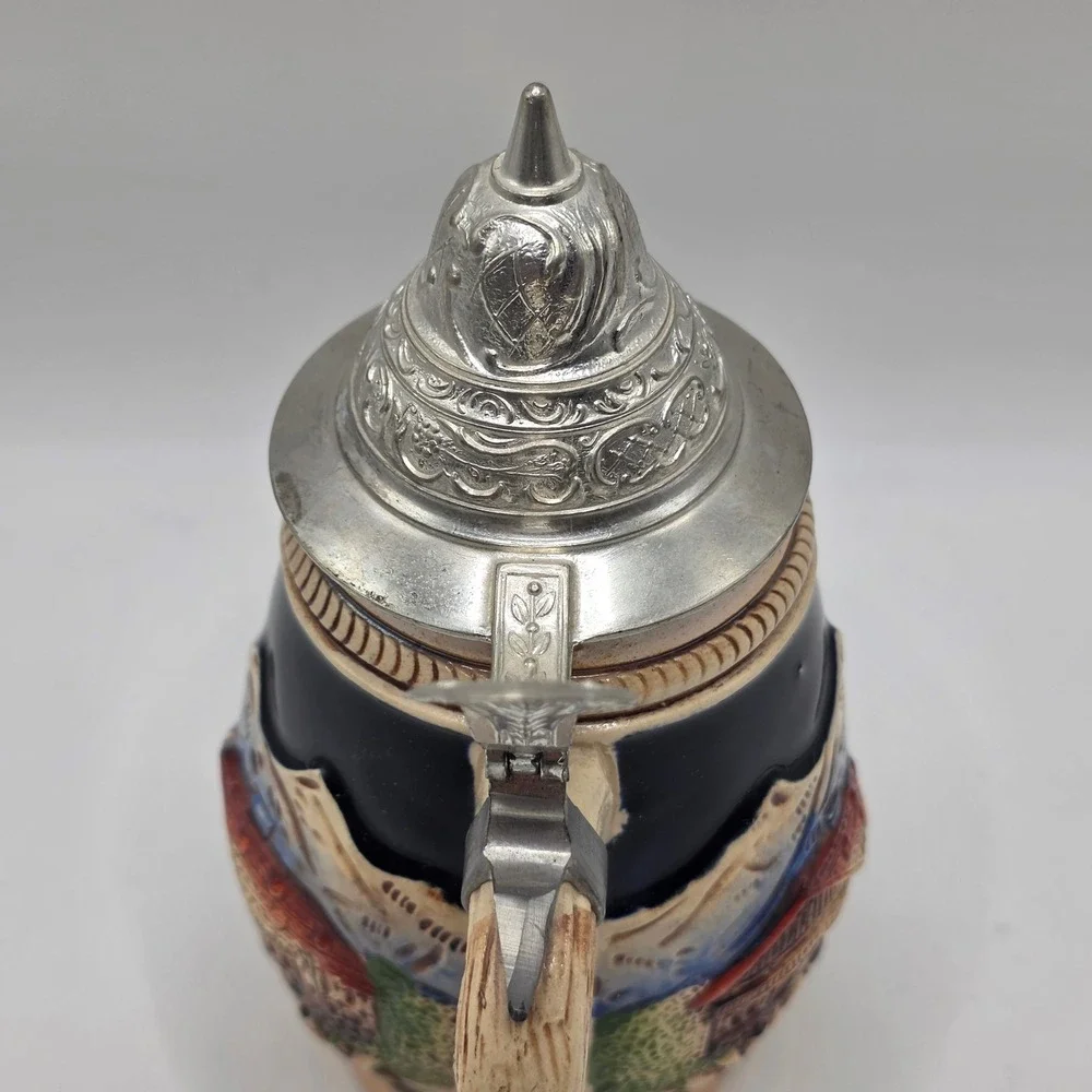 Salzburg Austria Beer Stein Lidded Pewter Cobalt Blue Relief Edelweiss Alps Mug